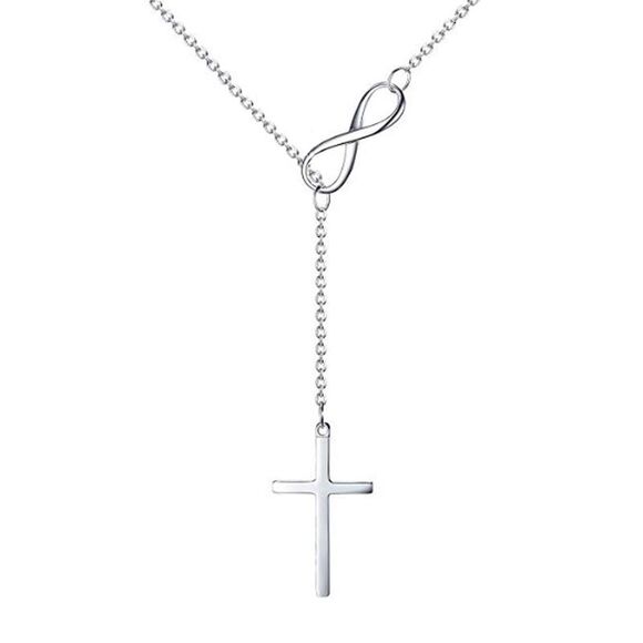 Silver Tone Infinity Cross Lariat Style Necklace - Picture 5 of 6